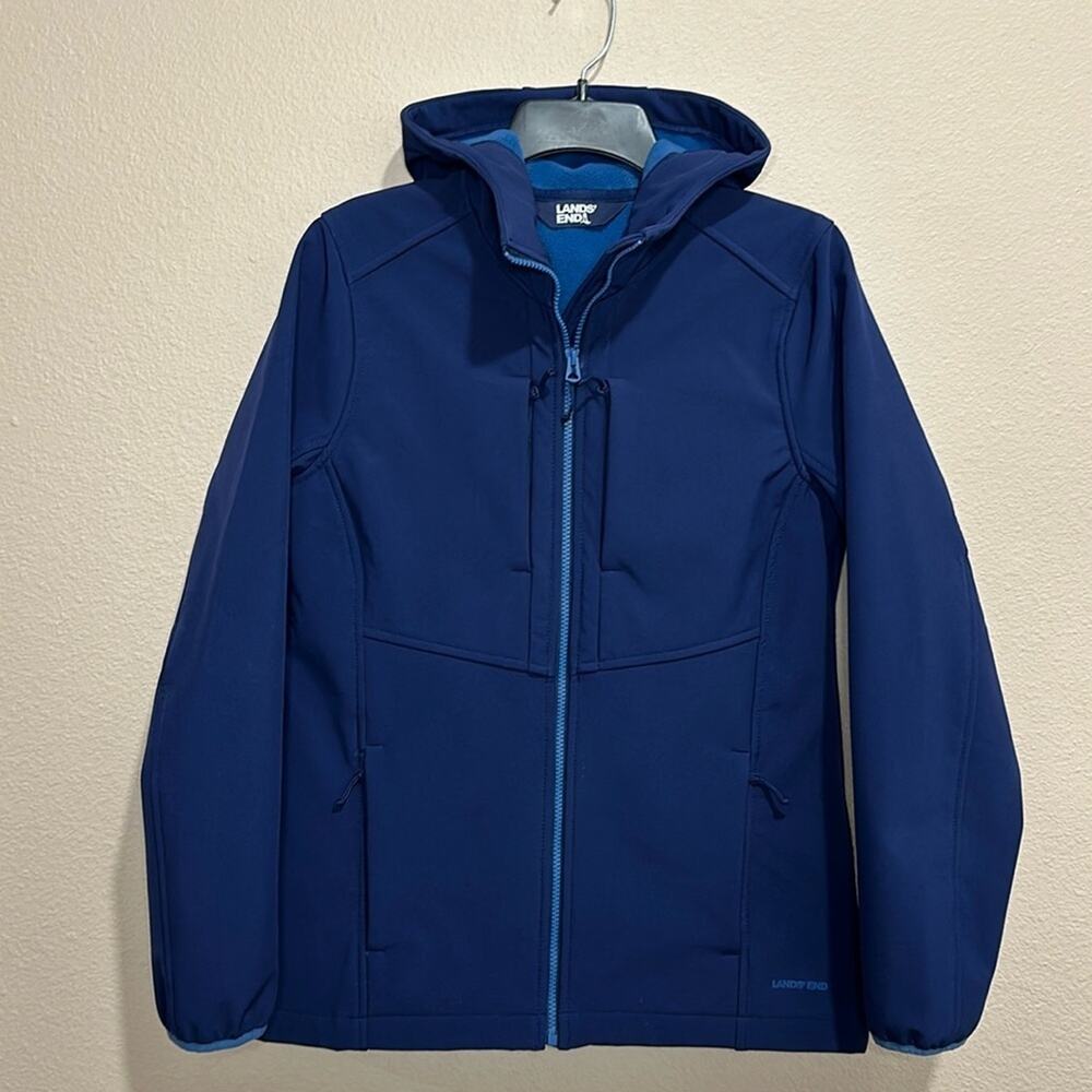 LAND’S END Women’s Stretch Softshell Fleece Hooded Jacket, Size S (6/8), EUC